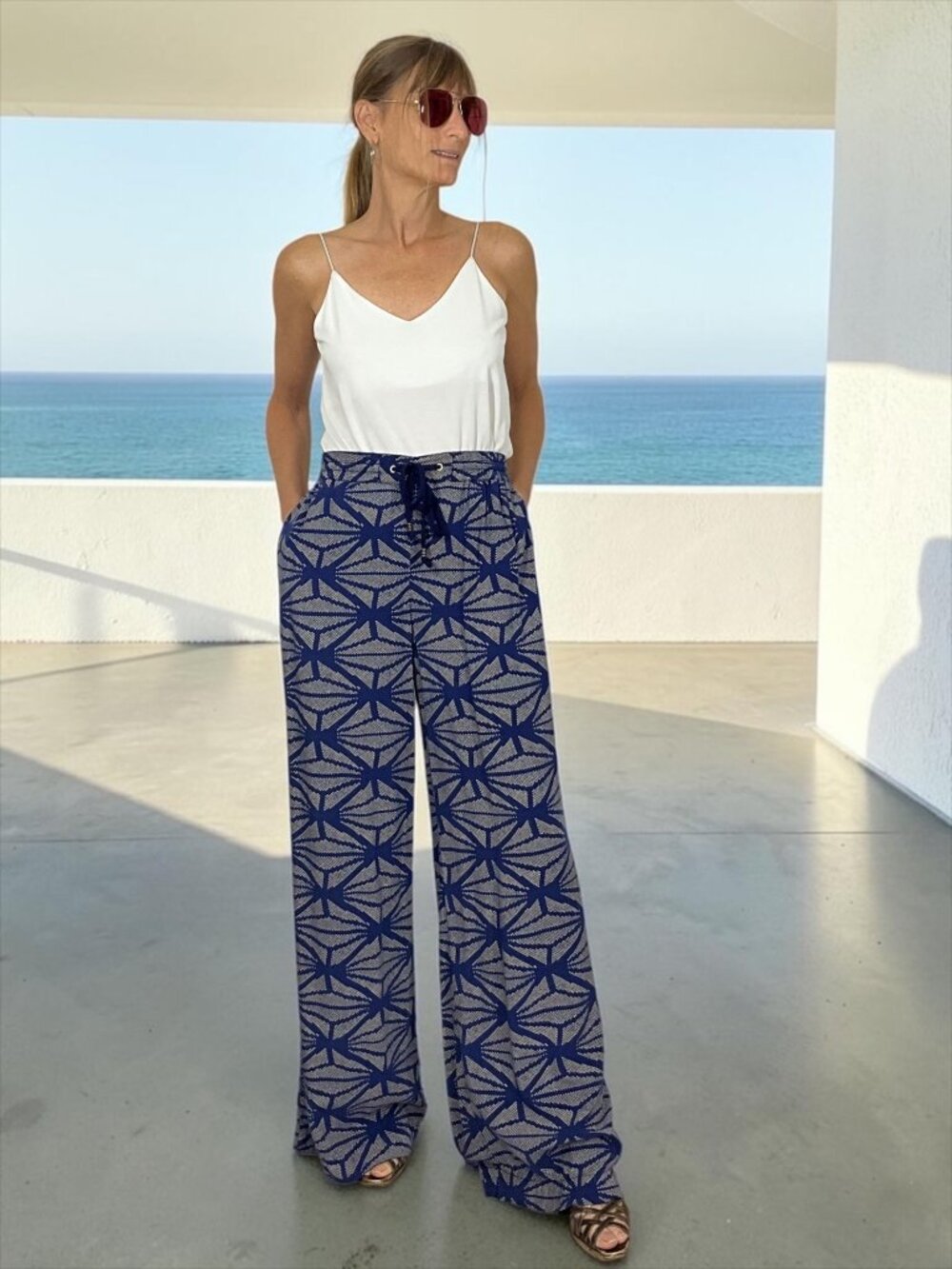 Anthropologie Hei Hei Hirondelle Wide Leg Pant S Blue Motif Coastal